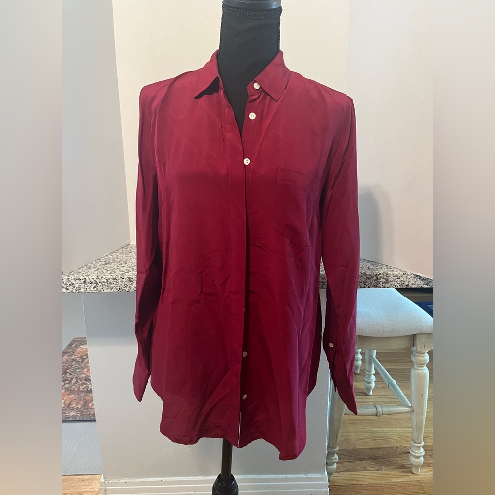 J. Crew 365 Silk Maroon Button-Up Shirt Women’s Size 4